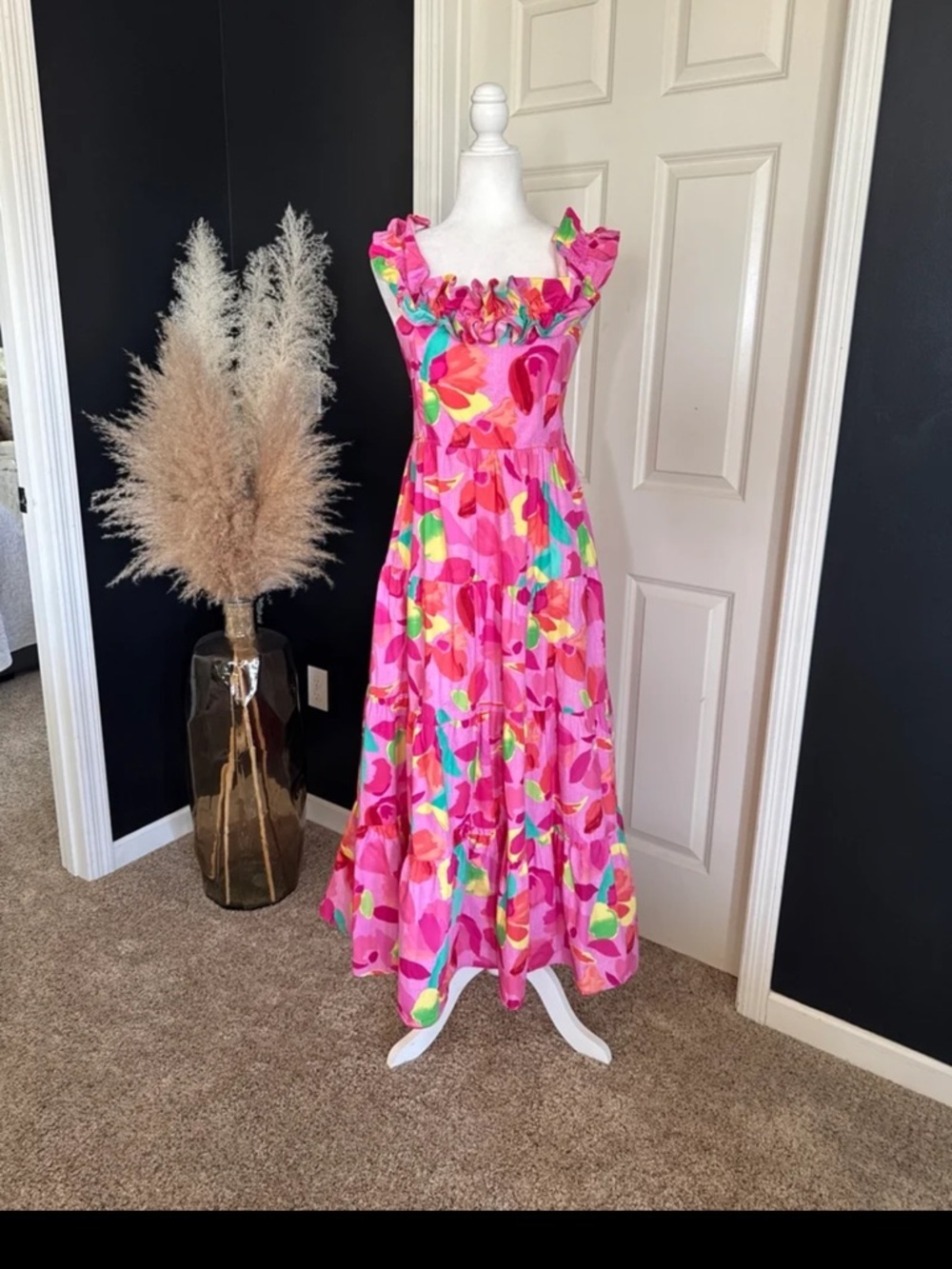 Peach Love California Blooming Affair Floral Print Back-Tie Maxi Dress Sz Large - Picture 2 of 12